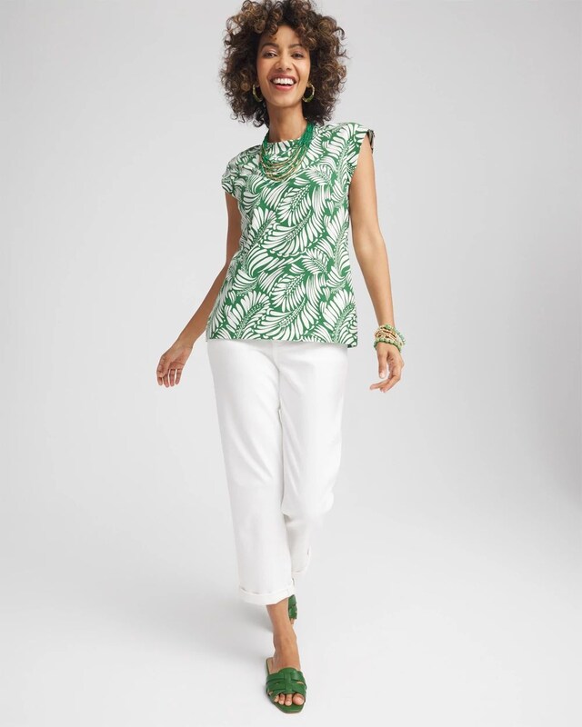 Palm-Frond-Print Cap-Sleeve Top - image 2